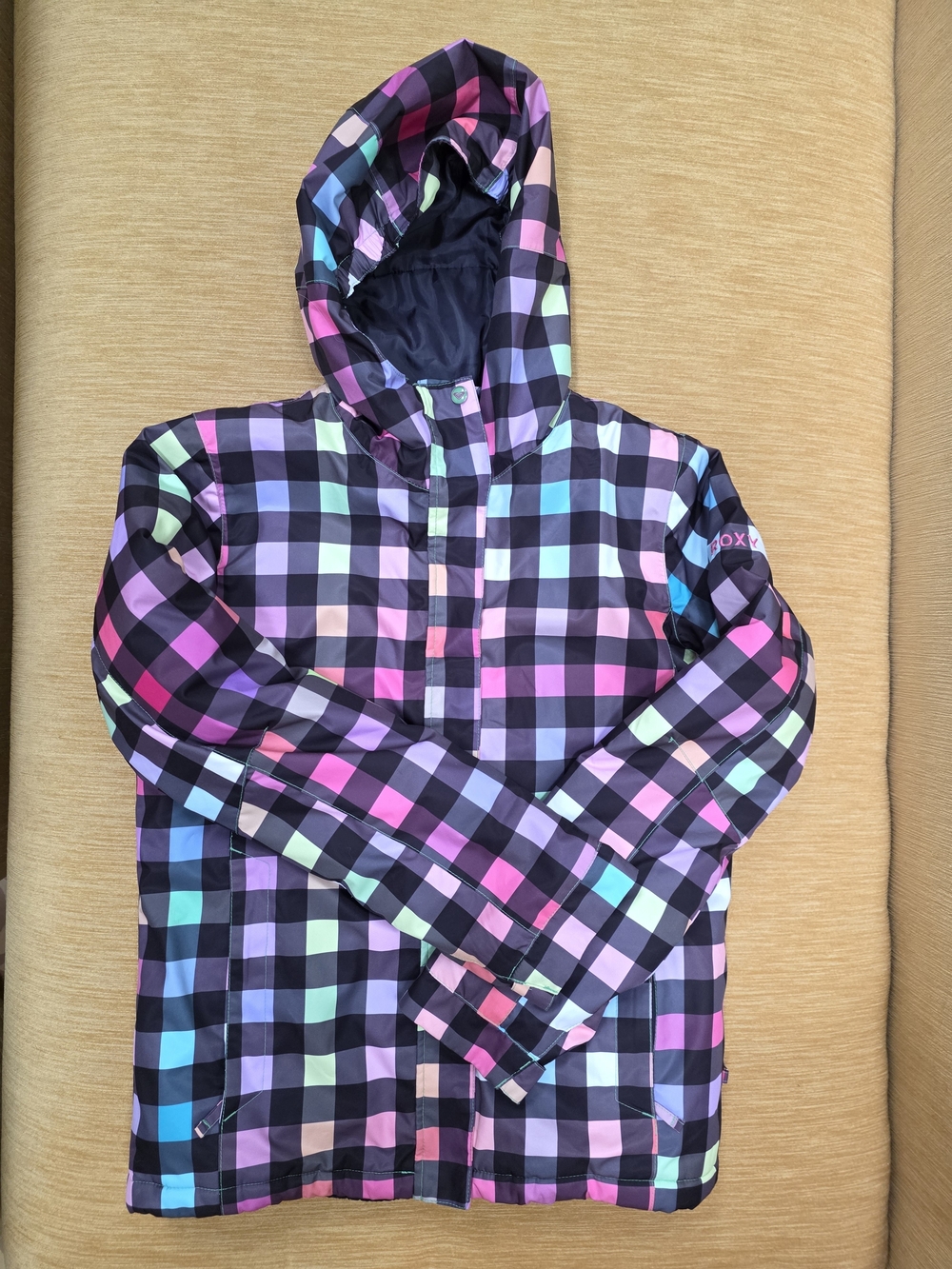 Roxy Size 16 Girls' Multicolor Plaid Hooded Winter Coat Snowboard Ski